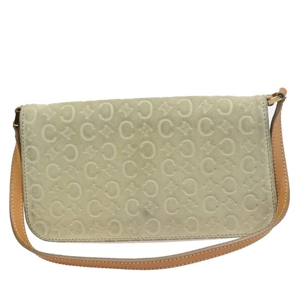 CELINE Logo C Macadam Pattern Mini Shoulder Bag Suede Leather Ivory 69FB850 - Picture 2 of 15